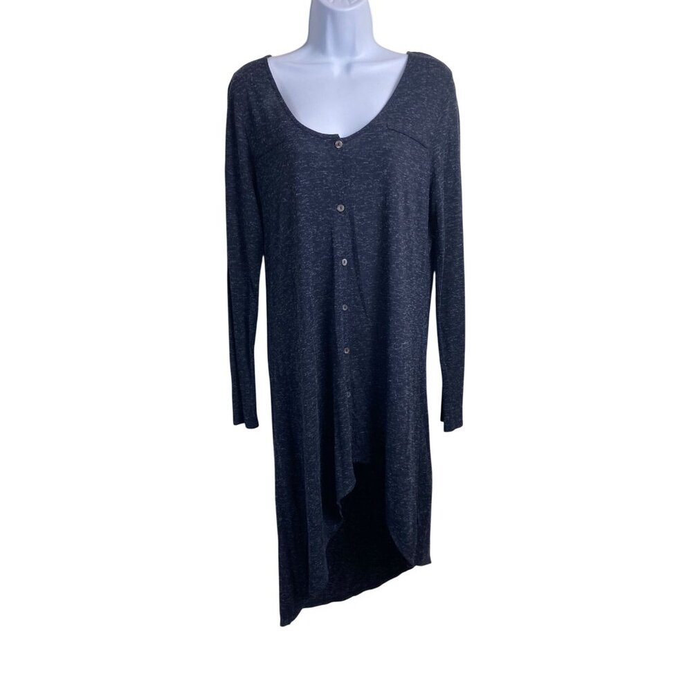 Soft Surroundings Gray Long Sleeve Midi Dress size Medium Artsy Asymmetrical Hem